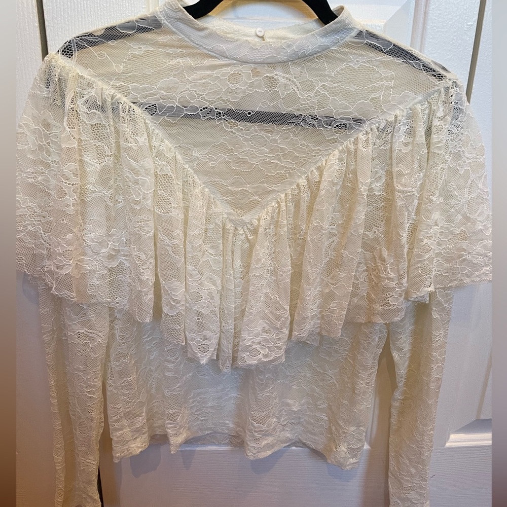 Zara basic collection women’s cream lace blouse.